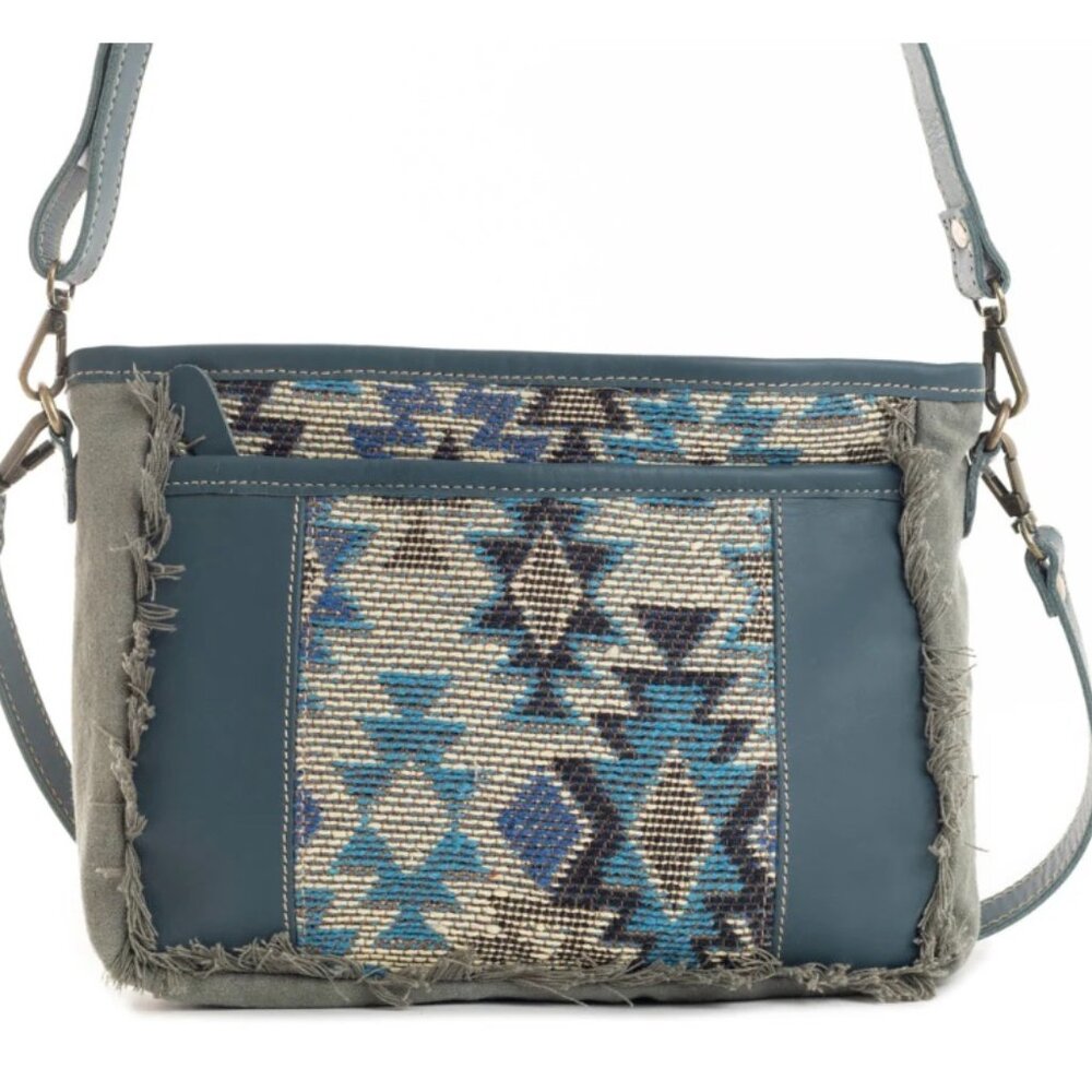 Myra Zephyr Mesa Small Leather and Canvas Embroidered Crossbody Bag